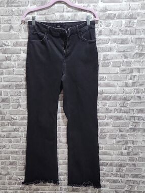 Simply Vera Vera Wang Black Frayed-Hem Wide-Leg High Rise Jeans Womens 8R